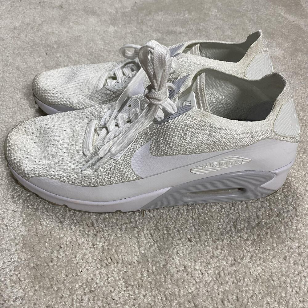 Nike Air Max 90 Ultra 2.0 Flyknit Shoes Mens Sz 10 Triple White 875943-101